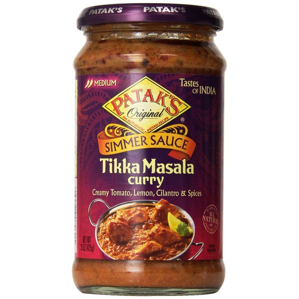 Patak's Tikka Masala Curry Cooking Sauce, Medium, 15-Ounce Glass Jars (Pack of 6)
