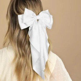 Aybloom Lazos Para El Cabello De Satén Sedoso Aybloom, Accesorios Estéticos Para El Cabello De Cola Larga De Gran Tamaño (Paquete De 2, Negro + Blanco) Negro + Blanco 1 Unidad (Paquete De 2)