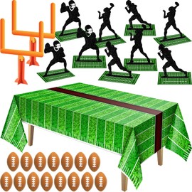 22 Pieces Football Theme Party Decorations, 3D Football Goal Post Player Silhouette Centerpieces Football Stress Balls Football Touchdown Table Cover Field Tablecloth for Birthday Favors Supplies