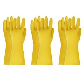 BOOMJOY Rubber Cleaning Gloves, Heavy Duty Dishwashing Gloves, Reusable Medium Gloves for Kitchen, Bathroom, Gardening, Working, Pet Care - Yellow, 3 Pairs, Size M