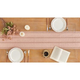 GUJOXILA Table Runner Pink Boho Macrame Country House Style Washable Table Runner Table Decoration Table Runner for Kitchen Vintage Farmhouse Dining Table Holiday Party Wedding Decoration 30 x 122 cm