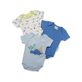 Baby Boy Bodysuits - 3 Pack, Short Sleeve, 100% Cotton, Baby Shower, Popper Fastening - 3-6 Months, Blue Dino