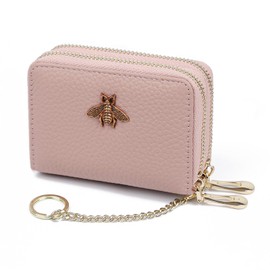 imeetu RFID Credit Card Holder, Small Leather Double Zipper Card Case Wallet for Women (Max,Pink)