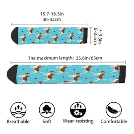 AOYEGO Cute Dog Funny Socks White and Brown Cartoon Beagle Doggy and Paw Prints Novelty Casual Crew Socks Contrast Color Design for Women Men Gift