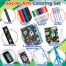 PinkSheep Glitter Football Pencil Case & Stationery Marker Set Art Supplies Painting Sets for Kids Ages 4-6-8, Birthday Gifts for Boys Age 4 5 6 7 8 9 10 11 12
