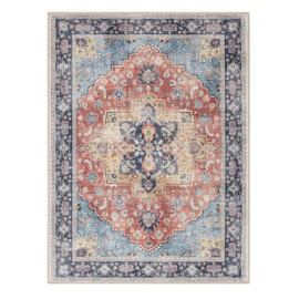 Weaverlane Chair Mat for Hardwood Floor with Non-Slip Backing for Living Room, Bedroom, Kitchen, Printed Home Office Rugs for Rolling Chairs Stain-Resistant Washable Utility Rug (Red Blue, 3' x 4')