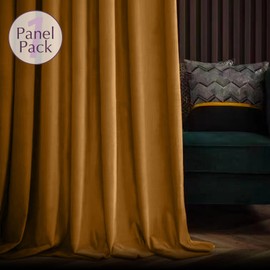 jinchan Velvet Blackout Curtain for Living Room, Thermal Insulated Luxury Drape for Bedroom 108 Inch Long, Stylish Privacy Room Darkening Extra Long Window Treatment Rod Pocket 1 Panel, Gold Brown