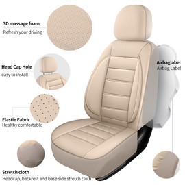 HChengkikz Leather Car Seat Covers Front Seats Only, 3D Foam Support Car Seat Covers, Universal fit for Trucks Vans SUVs Sedans Automotive Comfortable, Airbag Compatible 2PCS Front, Beige