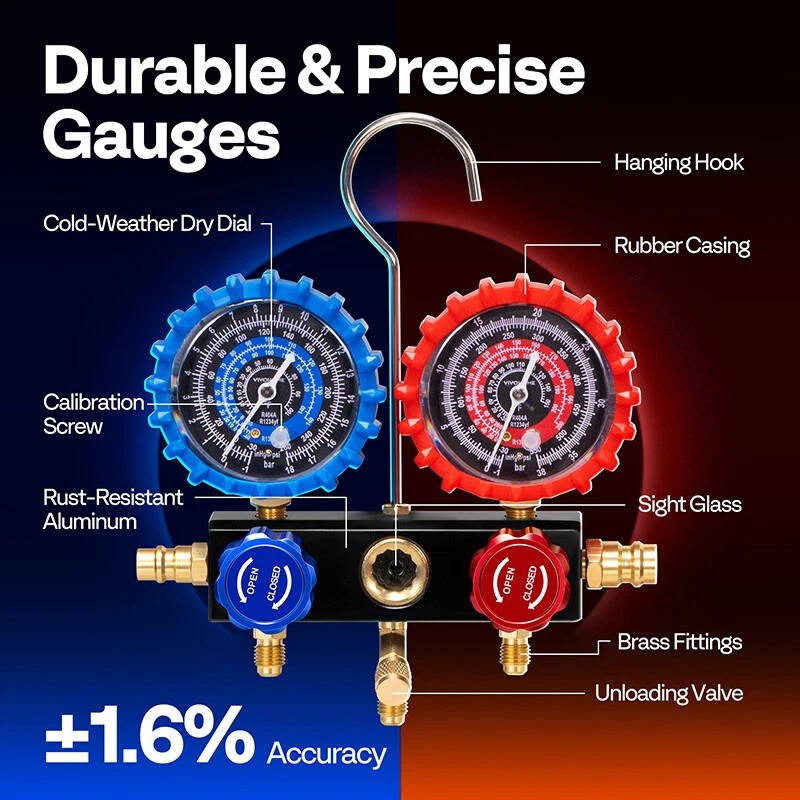 AC Manifold Gauge Set 3 Way For R1234yf R404a R134a