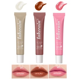 Tinted Lip Butter Balm-3 Colors Lip Butter Balm Set, Vanilla Clear Sheer Beige Brown Pink Sugar Glossy Natural Lip Gloss, Natural Plumping Lip Tint Lip Care & Repair Lip Mask