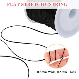 Tenn Well 0.8mm Flat Stretchy Bracelet String, 2 Rolls 100 Meters Elastic String Bead Cord for Bracelets, Necklaces, Jewelry Making Supplies (Black, White)