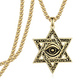 Fuguangju Star of David Necklace 925 Sterling Silver Eye of Horus Necklace Jewish Jewelry Star of David Gifts for Men Women