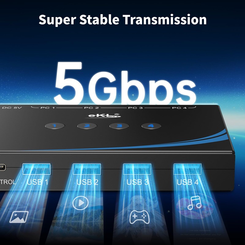 eKL USB 3.0 Switch 4 Computers Sharing USB Peripherals, 4