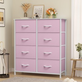 YITAHOME Fabric Dresser for Bedroom, Tall Storage Dresser with 8 Drawers, Black Dresser & Chest of Drawers, Storage Drawer Organizer for Closet, Bedroom, Living Room(Pink)