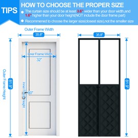 RELIANCER Magnetic Thermal Insulated Door Curtain,Waterproof Oxford Cloth Door Cover w/Clear Window,Fits 32"x80" Doors,Draft Blocker Doorway Blanket,Cotton Fiberfill Doors Curtain for Heat Insulation