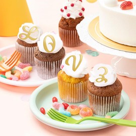 SourceTon - Juego de 62 letras y números de acrílico dorado para tartas – Decoraciones reutilizables para bodas, cumpleaños, fiestas, mayúsculas y minúsculas (5 cm) y números (4,5 cm)