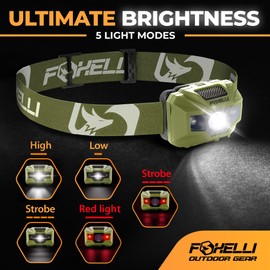 Foxelli USB‑C Rechargeable LED Headlamp – Ultra‑Light 2.4 oz & Bright 180 Lumens – Red/White Light, 5 Modes, IPX5 Waterproof, 40 h Runtime for Trail Running, Camping, Hiking