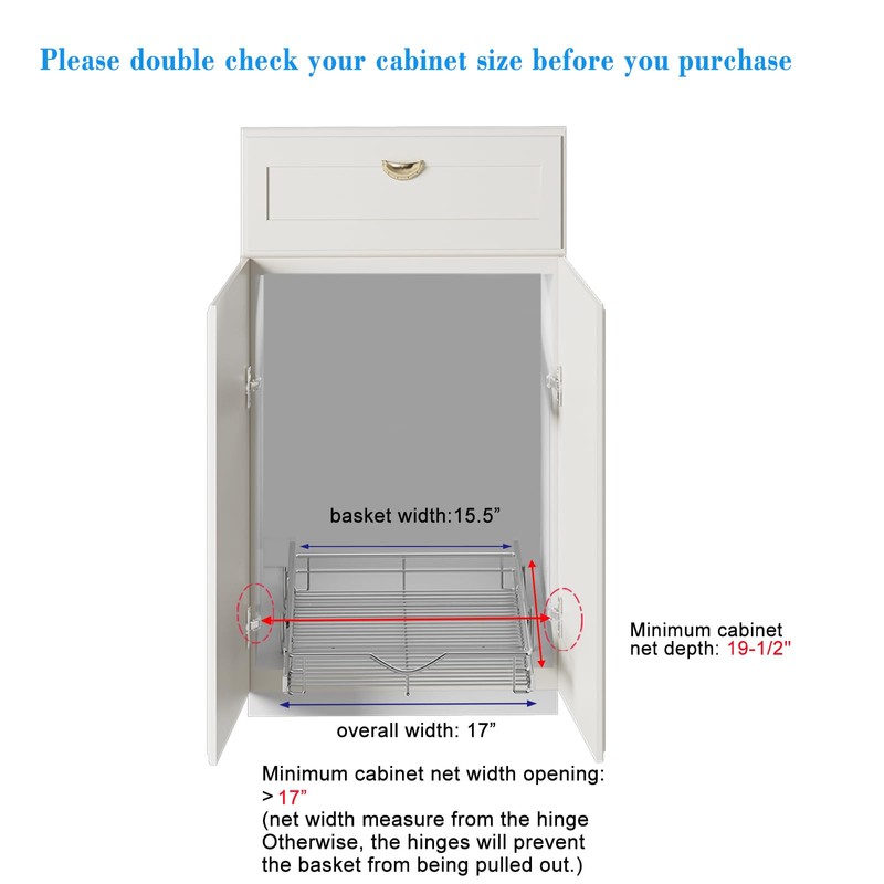 DINDON 1 Tier Pull Out Cabinet Organizer (17" W x