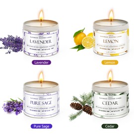 Scented Candles for Home, 6.4 oz Long Lasting Scented Candles Set,Cedar Candles for House & Lavender Candle for Stress Relief,Lemon/Puresage Candles Gifts for Women& Men-4 Pack