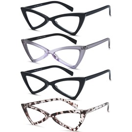 EYEURL 4-Pack Cat Eye Reading Glasses for Women Oversize Blue Light Blocking Computer Glasses Spring Hinge Anti Eyestrain/Computer Glare/UV Readers for Women,3.5