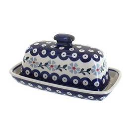Blue Rose Polish Pottery Blue Violet Butter Dish