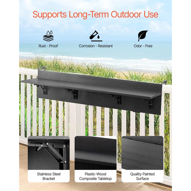 VEVOR Balcony Hanging Table, 59 x 12 inch, Outdoor Balcony