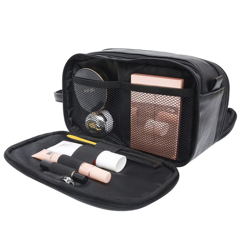 Water-Resistant Leather Toiletry Bag for Men, Large Travel Wash Bag