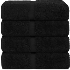 Chakir Turkish Linens 100% Cotton Premium Turkish Towels for Bathroom | 30'' x 60'' Large Bath Towels (4 Piece, Black)