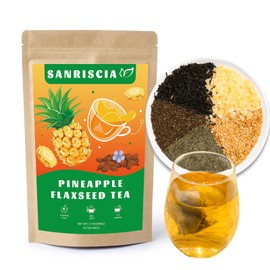 Sanriscia Pineapple Flaxseed Tea 30 Tea Bags，3g Each Healthy Ingredients，this caffeine-free tea promotes digestive health and helps alleviate constipation effectively
