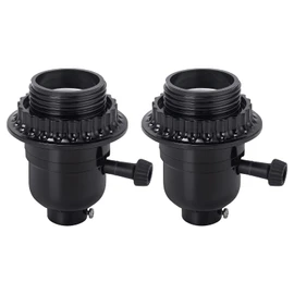 DiCUNO UL Listed E26 Lamp Socket Replacement, Turn Switch Knob ON/Off, Threaded Medium Base Light Socket with Lamp Shade Ring for Table, Floor Lamp Repair Kit, Black, 2-Pack