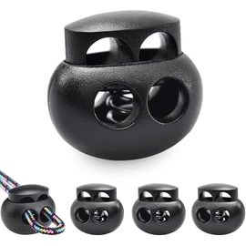 12 Pack Black Plastic Spring Cord Lock Toggle Stopper for Drawstring, Paracord Cord Stop Elastic Shoelace Lock Fastener Slider Clip Double Hole