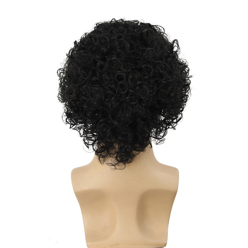 TANTAKO Mens Black Curl Cosplay Wig for 80s Rock Popstar