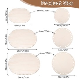 Wooden Basket Base for Crocheting, Pack of 6 Natural Wood Basket Base, Wooden Floor for Crocheting, Oval and Round Bag Base Basket Braiding Set for DIY Basket Weaving, Supplies Crafts, 10/15/20/25/30