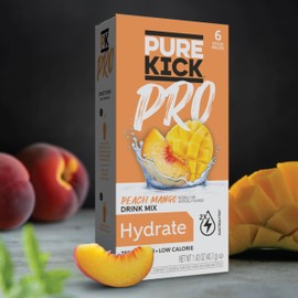 PURE KICK PRO Hydration Electrolyte Drink Mix, Peach Mango, Includes 1 Box with 6 Packets in Each Box