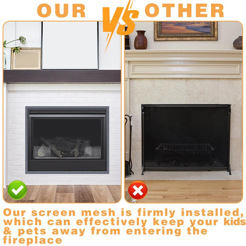 Fireplace Screen Mesh Cover, Magnetic Fireplace Cover Baby Proof Barrier