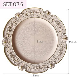 13" Pink Charger Plates Set of 6 Floral Embossed Chargers for Dinner Plates, Round Server Ware Charger Plates for Wedding Party Event