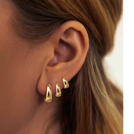 Poxtex Small Hoop Earrings for Women Hypoallergenic Chunky 14K Real Gold Plated Huggie Cartilage Drop Earrings Set for Multiple Piercing Cute Trendy Lightweight Jewelry (6,8,10mm-3pairs-Gold)