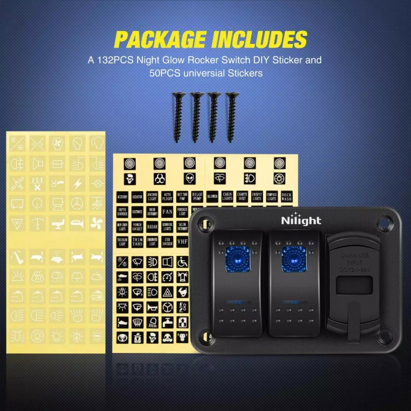 Nilight 2 Gang Rocker Switch Box 12V SPST ON Off