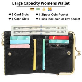 RNIEGA Wallet Women Small RFID Blocking Bifold Leather Wallets for Women Vintage Coin Purse with Zipper and Kiss Lock