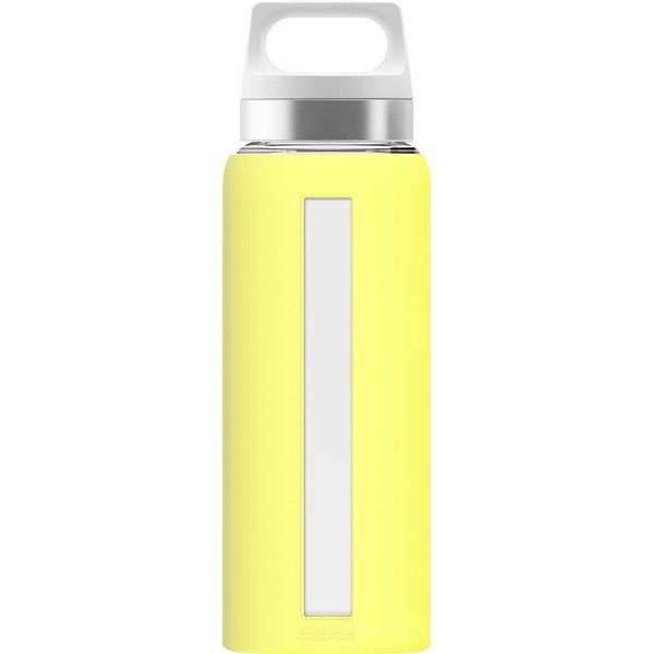 Sigg - Glass Water Bottle - Dream Ultra Lemon - Soft Silicon Cover - Leakproof, Dishwasher Safe, BPA Free - Broscilate Glass - 22oz