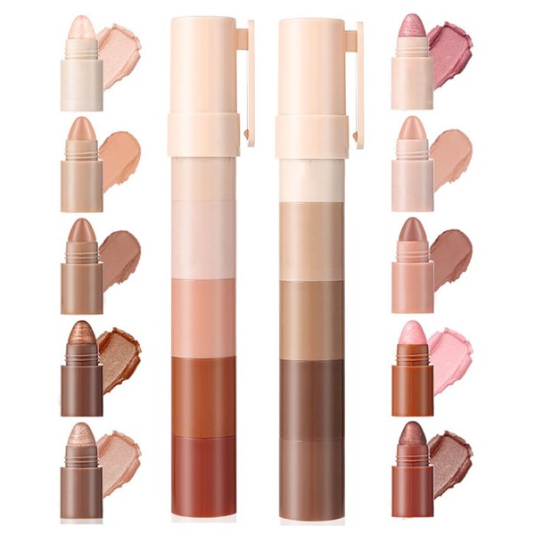 5-farbiger Lidschattenstift, perlmatter feiner Glitzer-Lidschattenstift, glatter cremiger Nude-Lidschattenstift, Gesichts- und