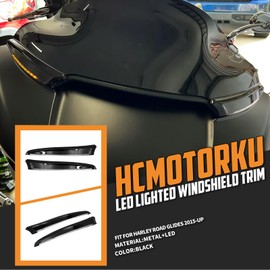 HCmotorku Motorcycle Windshield Trim Lights Windscreen Fairing LED Turn Signals Lamp Running Light Fit for Harley Road Glide FLTRXS FLTRK FLTRX 2015-2023 (Black)