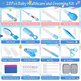 28Pcs Baby Healthcare and Grooming Kit modacraft Baby Safety Set with Hair Brush Lighting Ear Cleaner Nail Clippers Scale Measuring Spoon for Nursery 