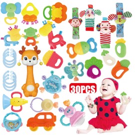 Cocurb 30 Pcs High Contrast Baby Toy Gift Set for Infants Rattles Teething Toys and Wrist Socks Suitable for 6 Months Perfect Baby Gift for Boys and Girls