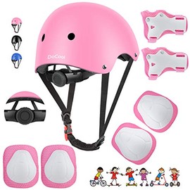 DaCool Kids Bike Helmet Set Skateboard Knee Pads - Kids Helmet Elbow Pads Wrist Guards Adjustable for 3~10yrs Girl Boy Kids Protective Gear Set for Sport Cycling Bike Roller Skating Scooter