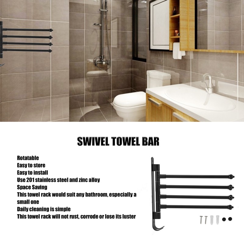 Stainless Steel Swivel Towel Hanger Holder Black Rotating Movable Towel