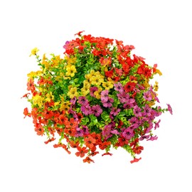 HARSOML Outdoor Artificial Flowers, 8 Bundles Fake Silk Daisy Eucalyptus UV Resistant, No Fade Faux Plastic Shrubs for Garden Patio Porch Window Box Summer Decor (Fuchisa, Yellow, Orange, Siam)