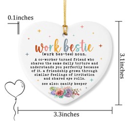 Work Besties Gifts for Women Work Friends Birthday Farewell Leaving Retirement Gifts for Female Coworker Christmas Ceramic Heart Ornament
