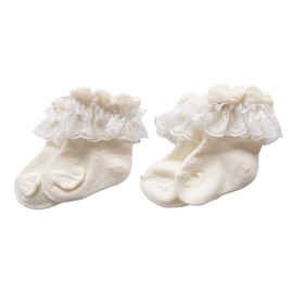 2 Pairs Japanese Organic Cotton Baby Socks Frily Lace Newborn 8cm Baby Socks, beige