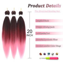 Alileona Ombre Pre Stretched Braiding Hair Long Braid 20Inch Professional Braiding Hair Extensions Synthetic Crochet Twist Braids Ombre Braiding Hair (1b/bug/pink#-3PCS)